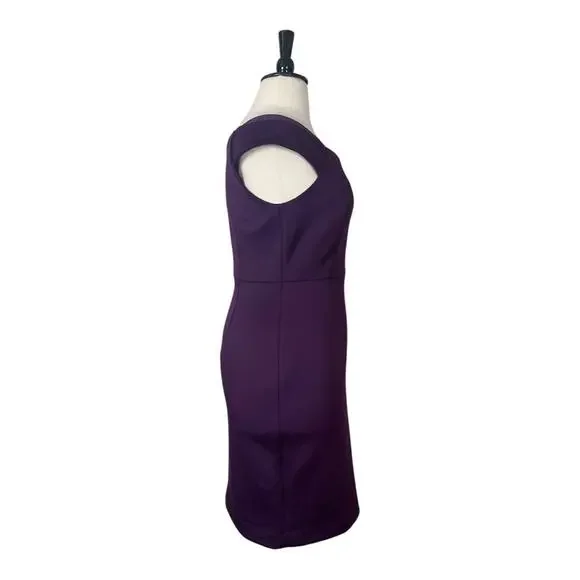 Calvin Klein Sheath Dress Cap Sleeve Square Neck Scuba Plum Women’s Size 14 - Picture 3 of 12